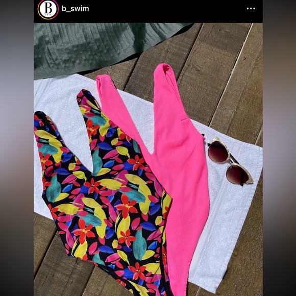 NWT B Swim Elizabeth Turner Kat One Piece Ribbed Swimsuit Pink - Picture 2 of 6